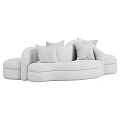 Modern Abstract Shaped Sofa With White And Gray Upholstery And Colorful Pillows