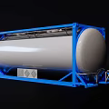 Industrial Equipment Silver Storage Tank With Blue Metal Frame And Structural Supports