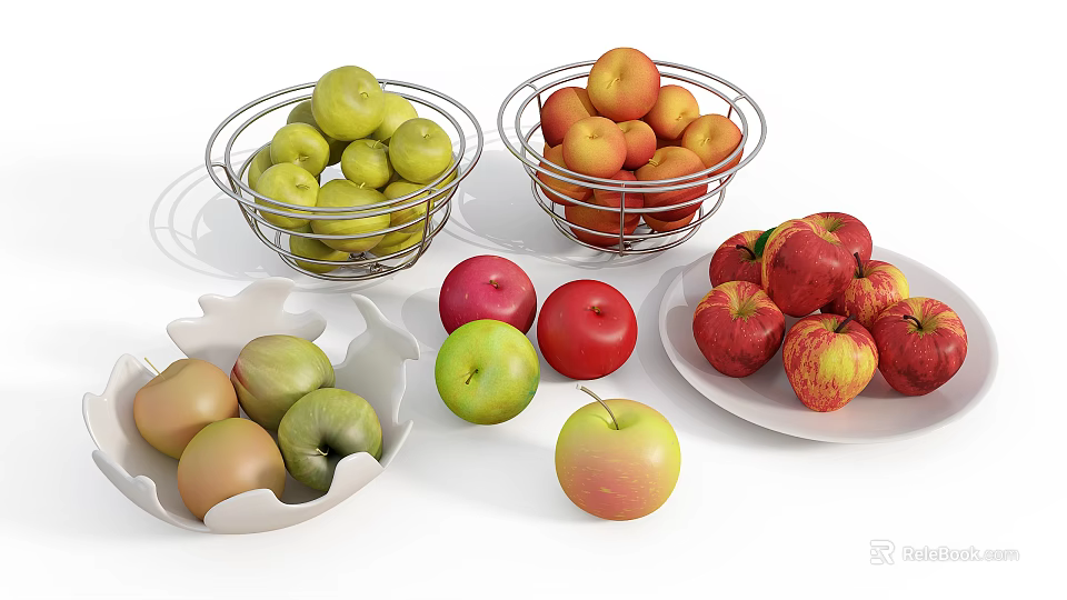 Variety Of Apples Displayed In Bowls And Plates 3d model 