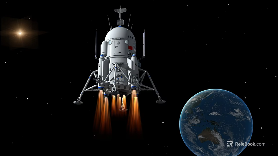 Space Rocket Launching With Flames Near Earth In Outer Space 3d model 