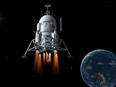 Space Rocket Launching With Flames Near Earth In Outer Space 3d model