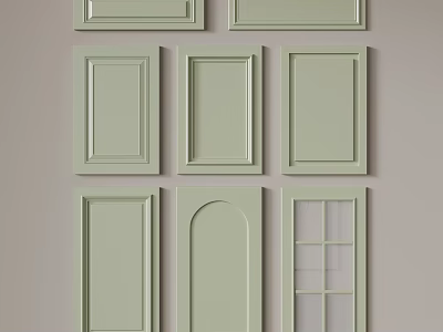 Light Green Wardrobe Doors With Various Panel And Glass Insert Design Styles 3d model