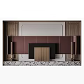 Modern TV Background Wall With Leather Panel And Wooden Frame Marble Base 3d model
