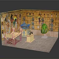 Egyptian Style Interior With Golden Decorations Murals Cat Statue And Wall Patterns 3d model