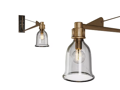 Vintage Style Brass Wall Sconces with Clear Glass Bell Shades Adjustable Arm and Black Mount 3d model