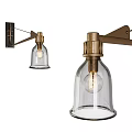 Vintage Style Brass Wall Sconces with Clear Glass Bell Shades Adjustable Arm and Black Mount