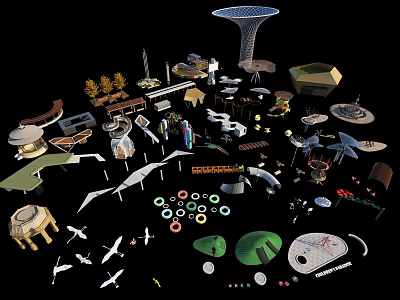 Various Creative Garden Ornaments With Pavilions Pergolas Seats And Decorative Structures 3d model