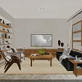 Cozy Warm Open Plan Living And Dining Room With Natural Wooden Furniture And Plant Decor