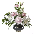 Elegant Black Vase With Pink Peonies White Lilies And Green Leaves
