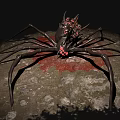 Large Black Reptile With Red Spots On Mossy Stone Surrounded By Red Liquid