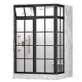 Modern Shower Sauna Enclosure With Black Frame Glass Door And White Tiled Walls