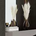 Modern Black Wardrobe With Metal Handles Mirror Side Shelf Holding Vases Dried Flowers And Books