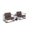 Modern Chair And Table Set With Brown Leather Seats Black Metal Frames And Side Table
