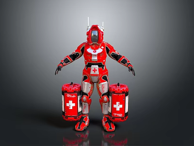 Red Cross Medical Robot With Emergency Rescue Equipment And Armor 3d model