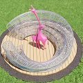 Circular Metal Frame Landscape Seating With Pink Giraffe Sculptures Center Green Grass Wooden Base