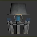 Metallic Decorative Structure With Silver Shade And Blue Glass Tube Elements