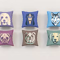 Colorful Decorative Pillows With Different Dog Head Patterns For Home Decor 3d model