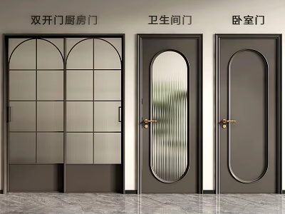 Modern Sliding Doors For Kitchen Bathroom Bedroom With Glass Panels And Metal Handles 3d model