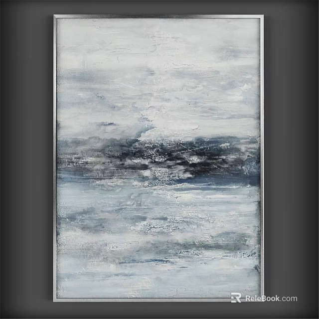 Modern Abstract Frame With Gray White Black Textured Seascape Painting Design 3d model 