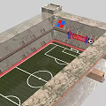 Football Stadium Featuring Green Turf White Markings and Tiered Bleacher Seats
