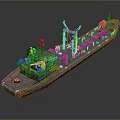 Gray And Red Cargo Ship Model With Detailed Deck Mechanical Structures
