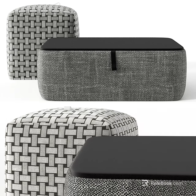 Modern Stools With Woven Pattern And Fabric Upholstery For Interior Decor 3d model 