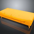Modern Yellow Upholstered Ottoman With Wooden Frame On Reflective Surface