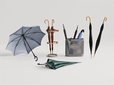 Various Colorful Umbrellas With Umbrella Stand For Daily Household Use 3d model