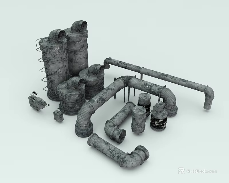 Industrial Metal Pipes And Components With Various Sizes And Shapes 3d model 
