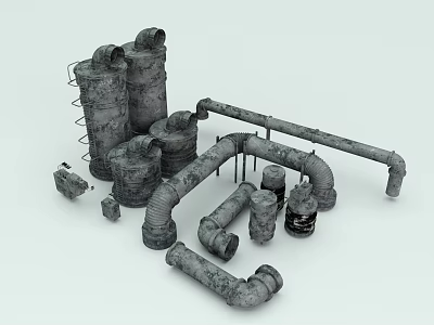Industrial Metal Pipes And Components With Various Sizes And Shapes 3d model