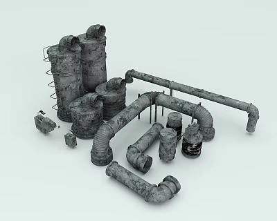 Industrial Metal Pipes And Components With Various Sizes And Shapes 3d model
