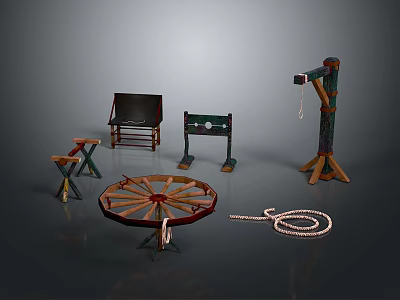 Vintage Traditional Furniture Collection Including Bench Stools Table And Decorative Elements 3d model