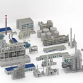 Industrial Equipment In Manufacturing Plant With Storage Tanks Chimneys And Piping Systems