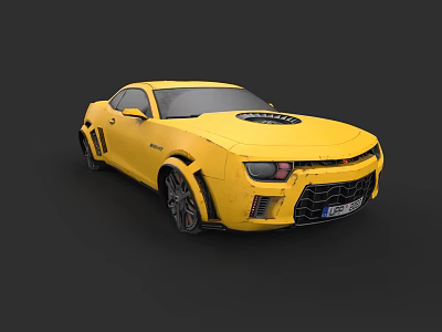 Yellow Two Door Sports Car With Black Accents And Hood Vent Design 3d model