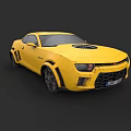 Yellow Two Door Sports Car With Black Accents And Hood Vent Design