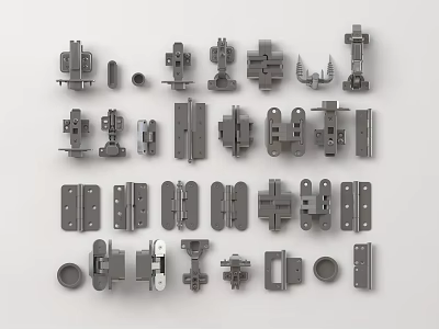 Assorted Metal Hardware Fittings Including Hinges And Furniture Connectors 3d model