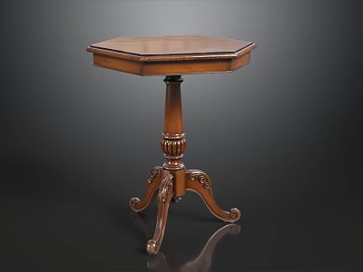 Exquisite Vintage Carved Solid Wood Hexagonal Side Table For Your Warm Living Room Sofa Set 3d model