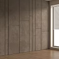 Gray Accent Wall with Vertical Panel Lines and Wooden Floor Near Window in Modern Interior
