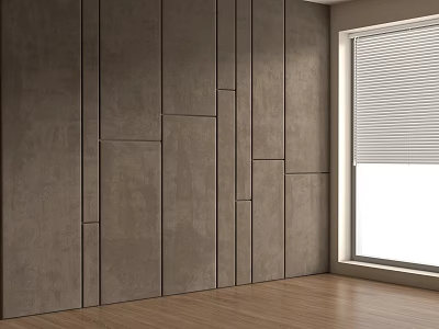 Gray Accent Wall with Vertical Panel Lines and Wooden Floor Near Window in Modern Interior 3d model