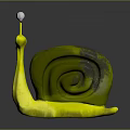 Yellow Snail With Big Eyes And Green Spiral Shell On Gray Background