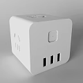 White Square Switch Panel With Single Button And Three Sockets Design