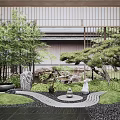 Japanese Zen Rock Garden With Bamboo Stones Raked Sand And Bonsai Tree