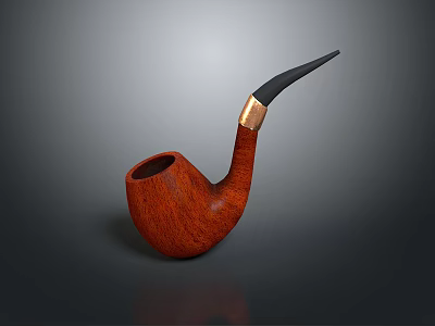 Classic Red Wooden Smoking Pipe With Black Mouthpiece And Golden Connector 3d model