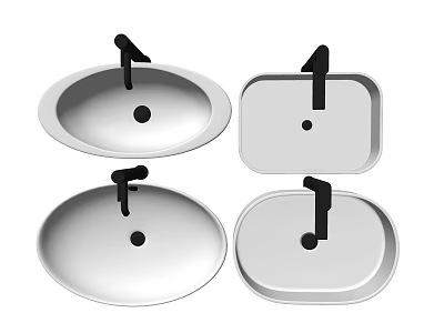 Modern Stylish Washbasins in Various Shapes Round and Square with Faucet Designs 3d model