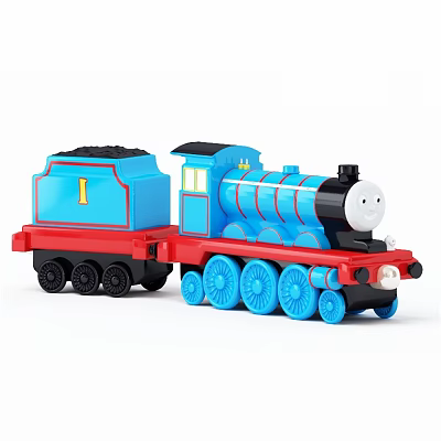 Blue Red Toy Train With Number 1 Smiley Face Black Chimney And Red Wheels For Kids 3d model