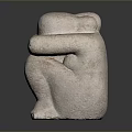 Minimalist Stone Sculpture Carving Of Abstract Crouched Human Figure With Rounded Lines