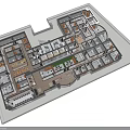 Aerial View Of Complex Building Floor Plan With Multiple Rooms And Corridors