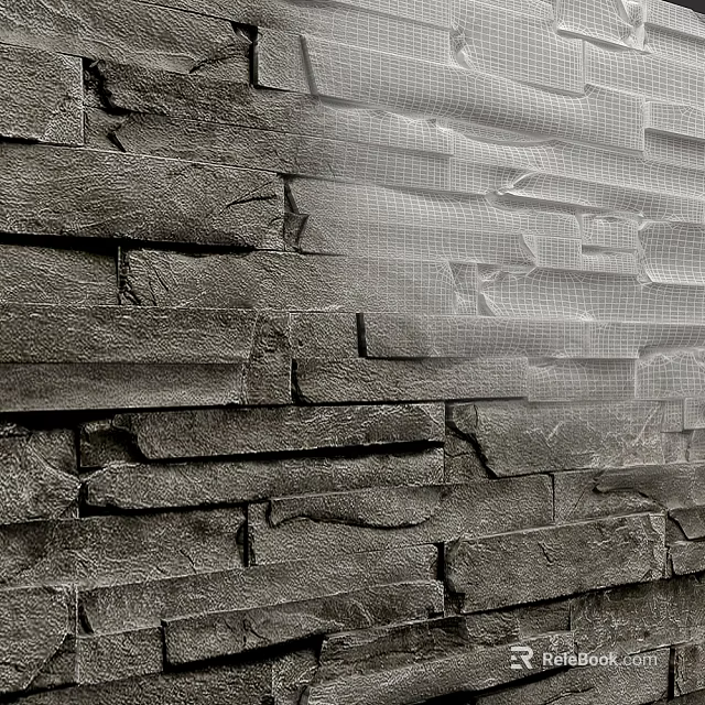 Rustic Gray Stone Wall With Natural Textured Surface And Irregular Stone Layers 3d model 