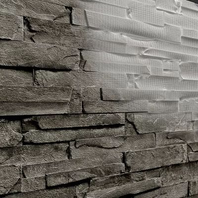 Rustic Gray Stone Wall With Natural Textured Surface And Irregular Stone Layers 3d model