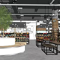 Modern Specialty Store Interior Design With Wooden Displays Central Green Plant And Product Shelves